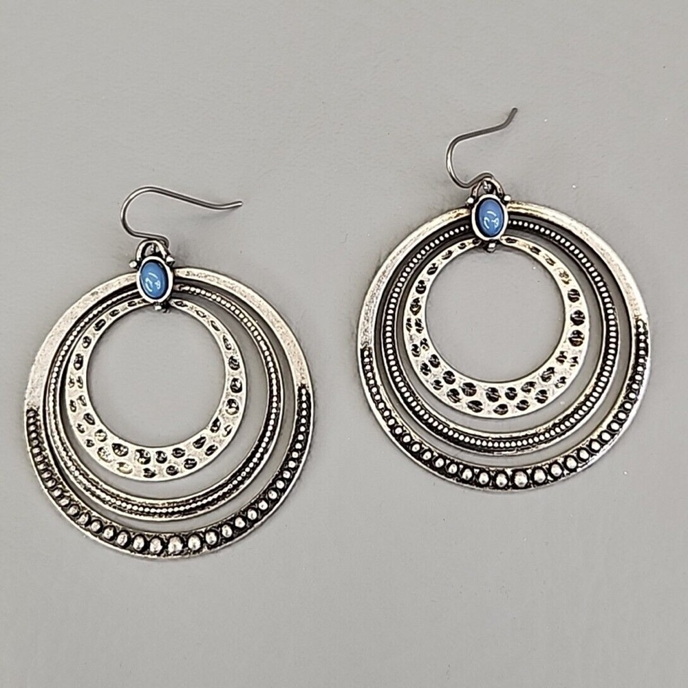 Premier Designs Hoop Earrings Around Town Pierced Dangle Silver Tone 2.25"